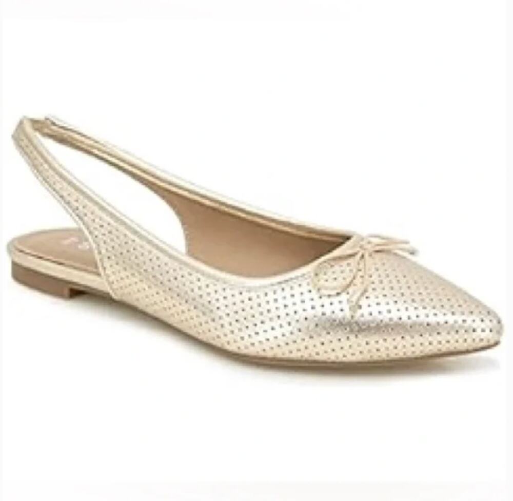 Esprit PETRIA Gold Metallic Slingback Flats 9.5 Point Toe Bow Prep Academia